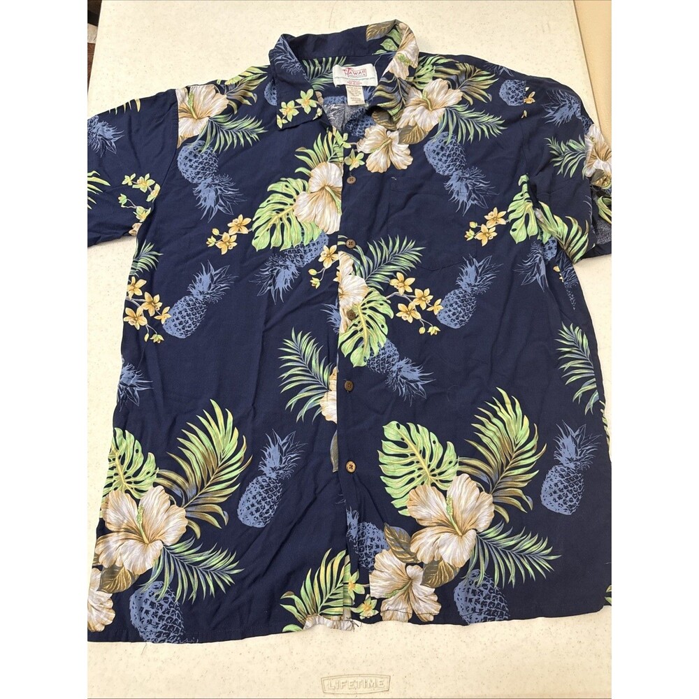 Hawaii Hangover Men 2XL Aloha Shirt Blue Wispy Cereus Floral Hawaiian Beach